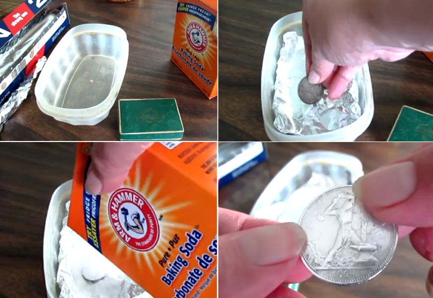 Polishing coins with soda
