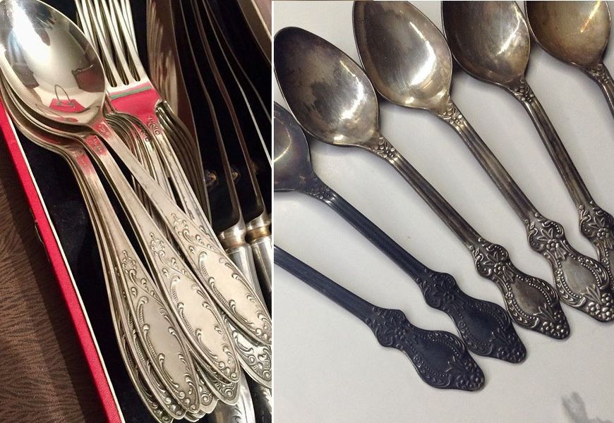 Spoons and forks made of melchior and silver